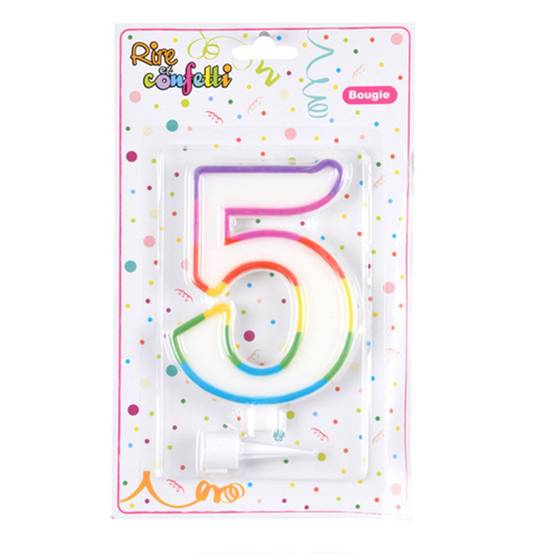 Bougie d'Anniversaire "Chiffre 5" 10cm Multicolore - Image 3