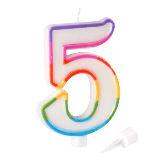 Bougie d'Anniversaire "Chiffre 5" 10cm Multicolore - Image 2