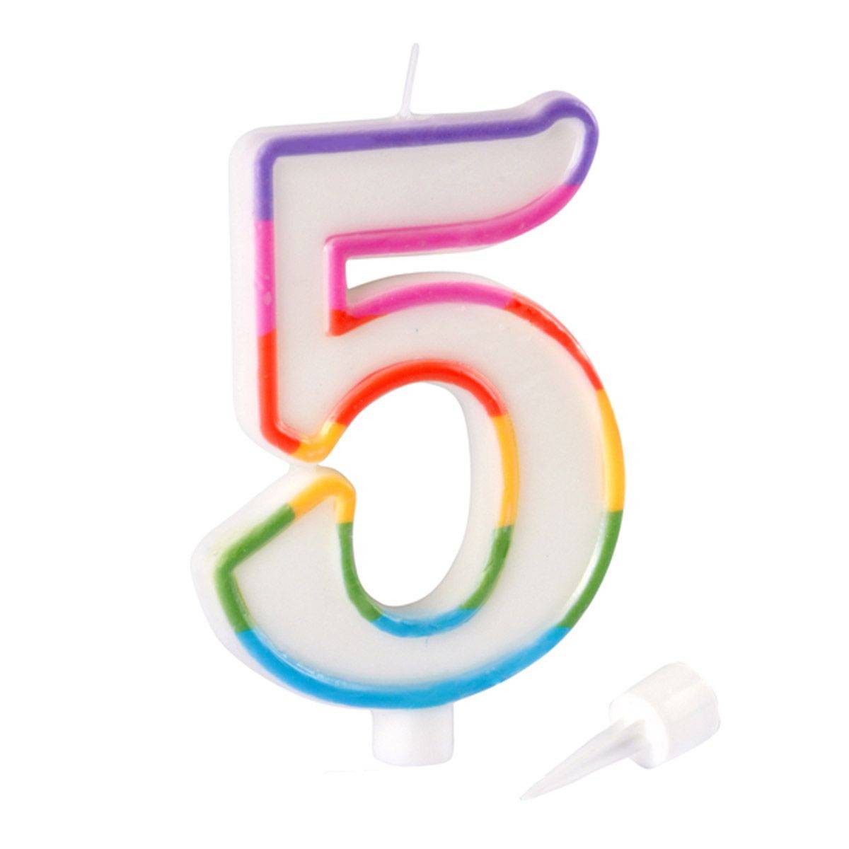 Bougie d'Anniversaire "Chiffre 5" 10cm Multicolore - Image 2