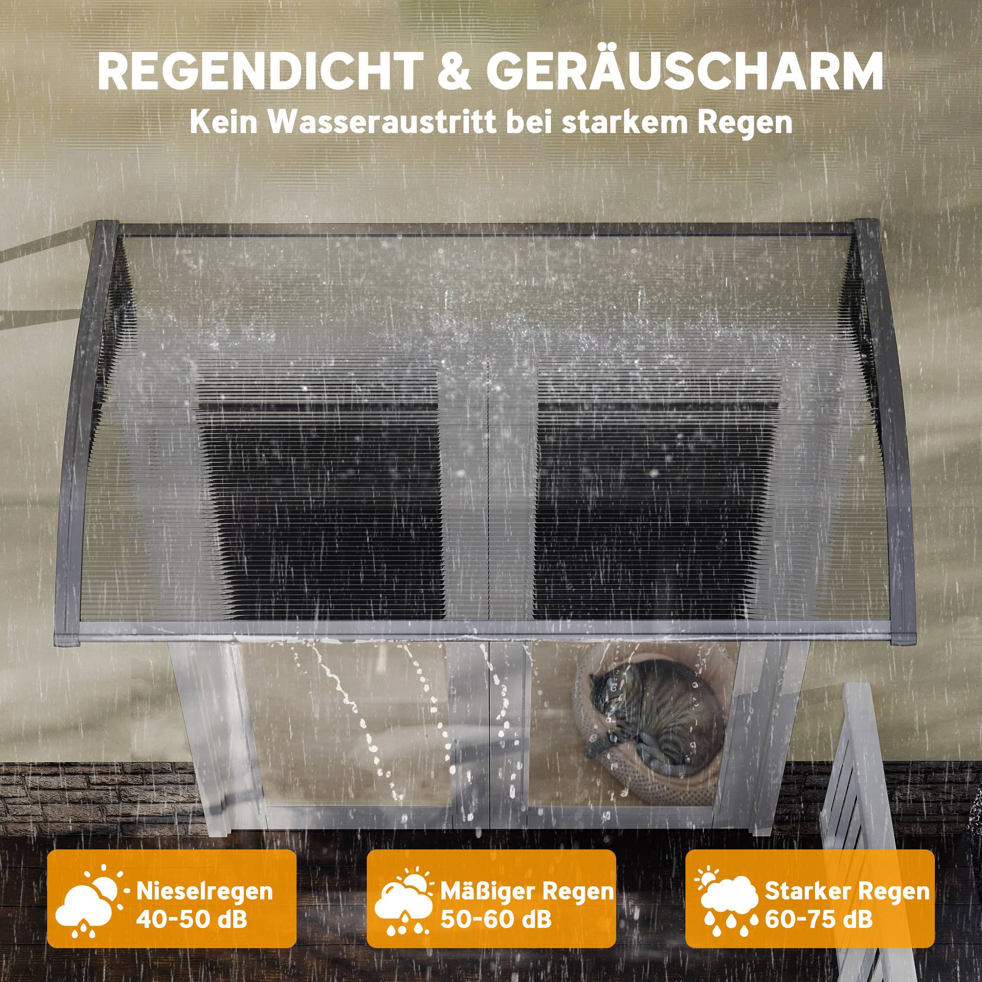 Auvent de porte, protection pluie, vent et grêle, polycarbonate, barres alu, 110 x 60 x 18 cm, gris - Image 7
