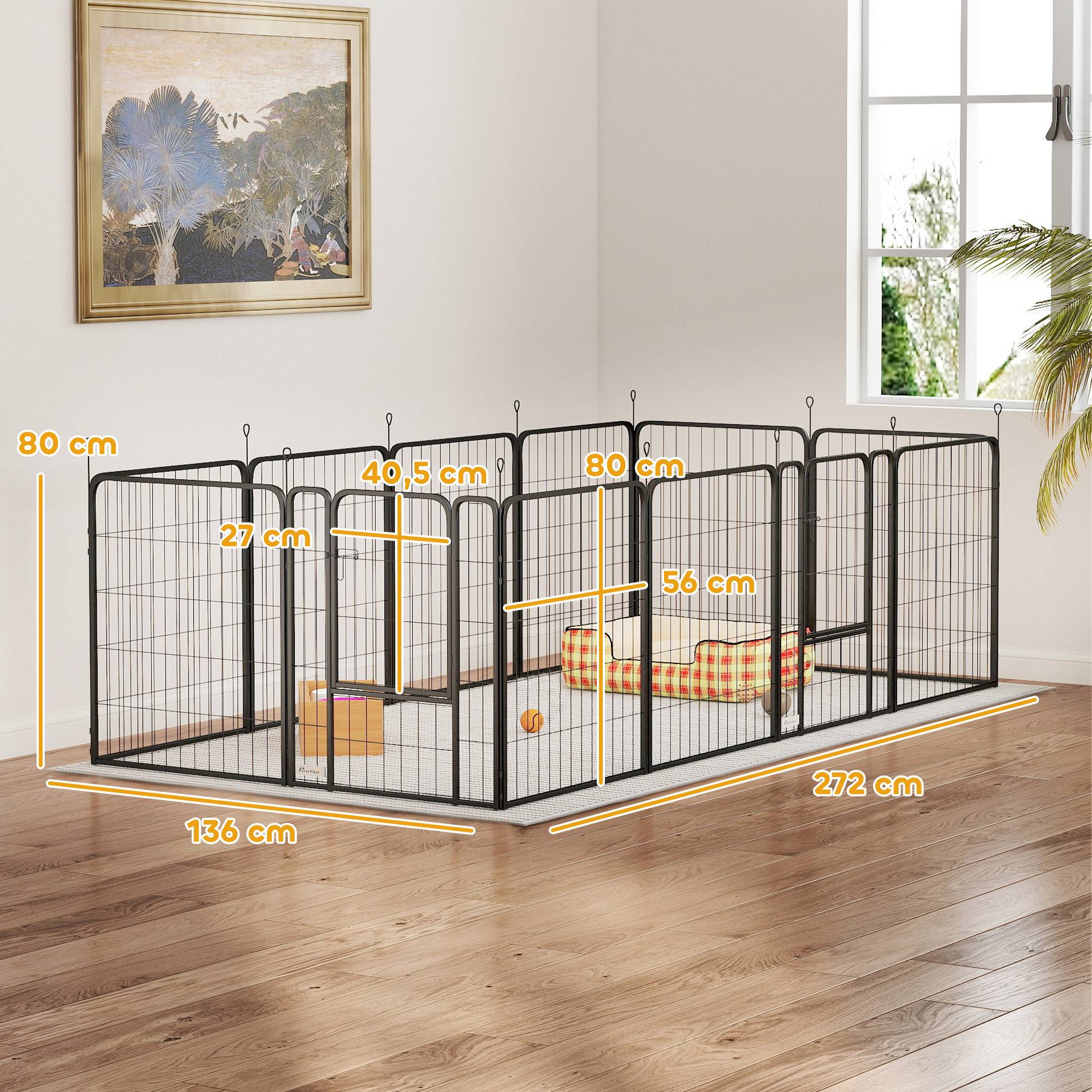 Parc pour chien, enclos chien 12 panneaux modulable et pliable, portable en acier avec porte 68 x 80 noir - Image 5