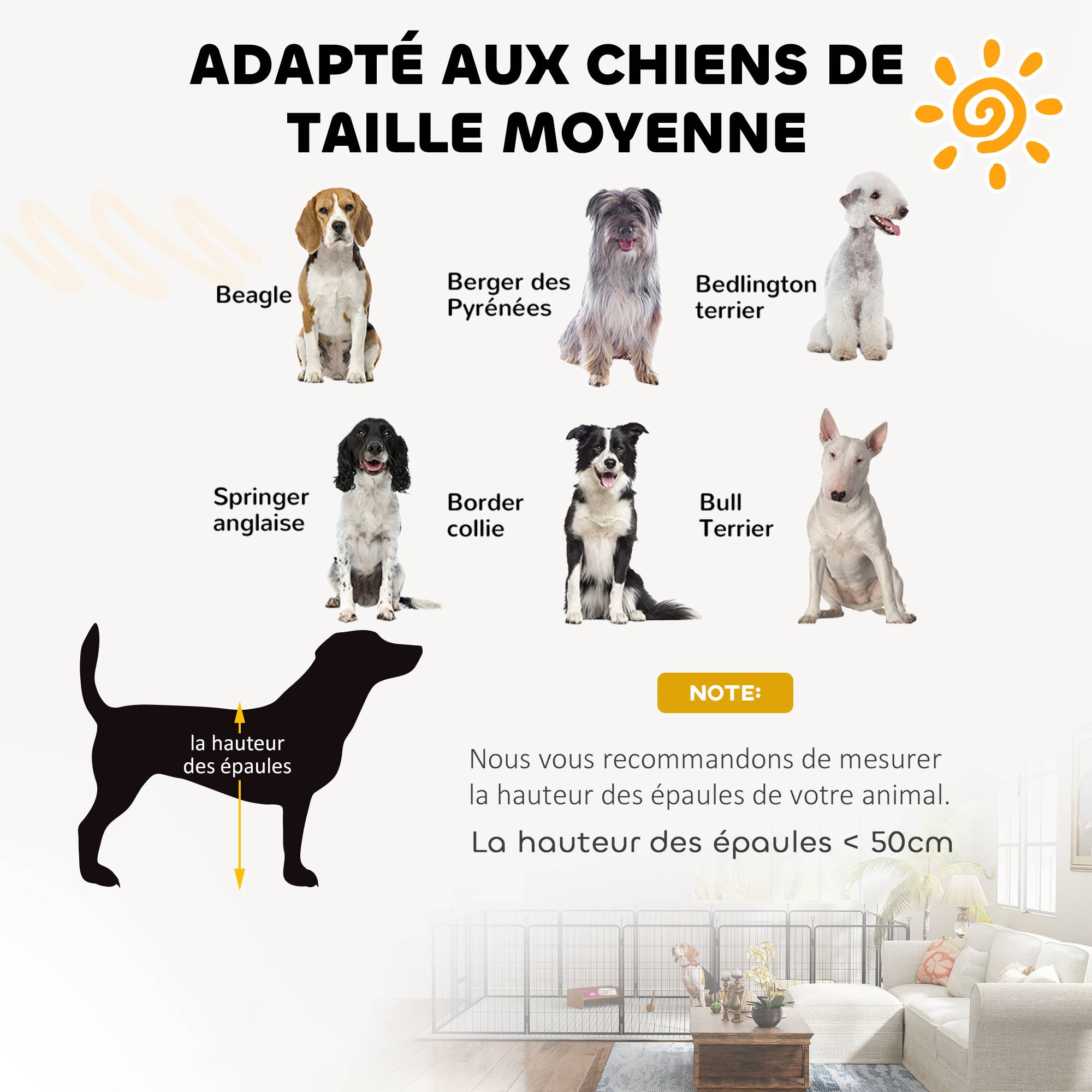 Parc pour chien, enclos chien 12 panneaux modulable et pliable, portable en acier avec porte 68 x 80 noir - Image 9