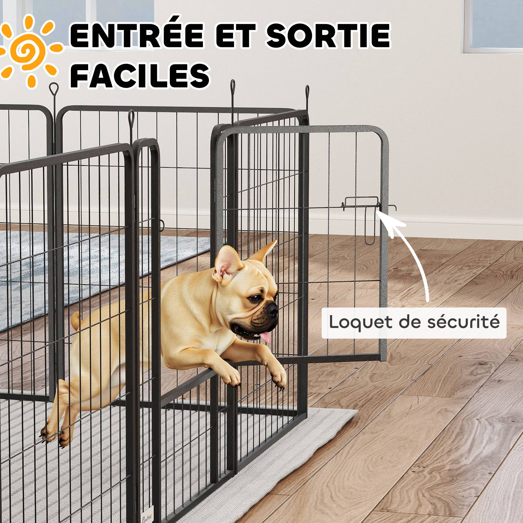 Parc pour chien, enclos chien 12 panneaux modulable et pliable, portable en acier avec porte 68 x 80 noir - Image 7