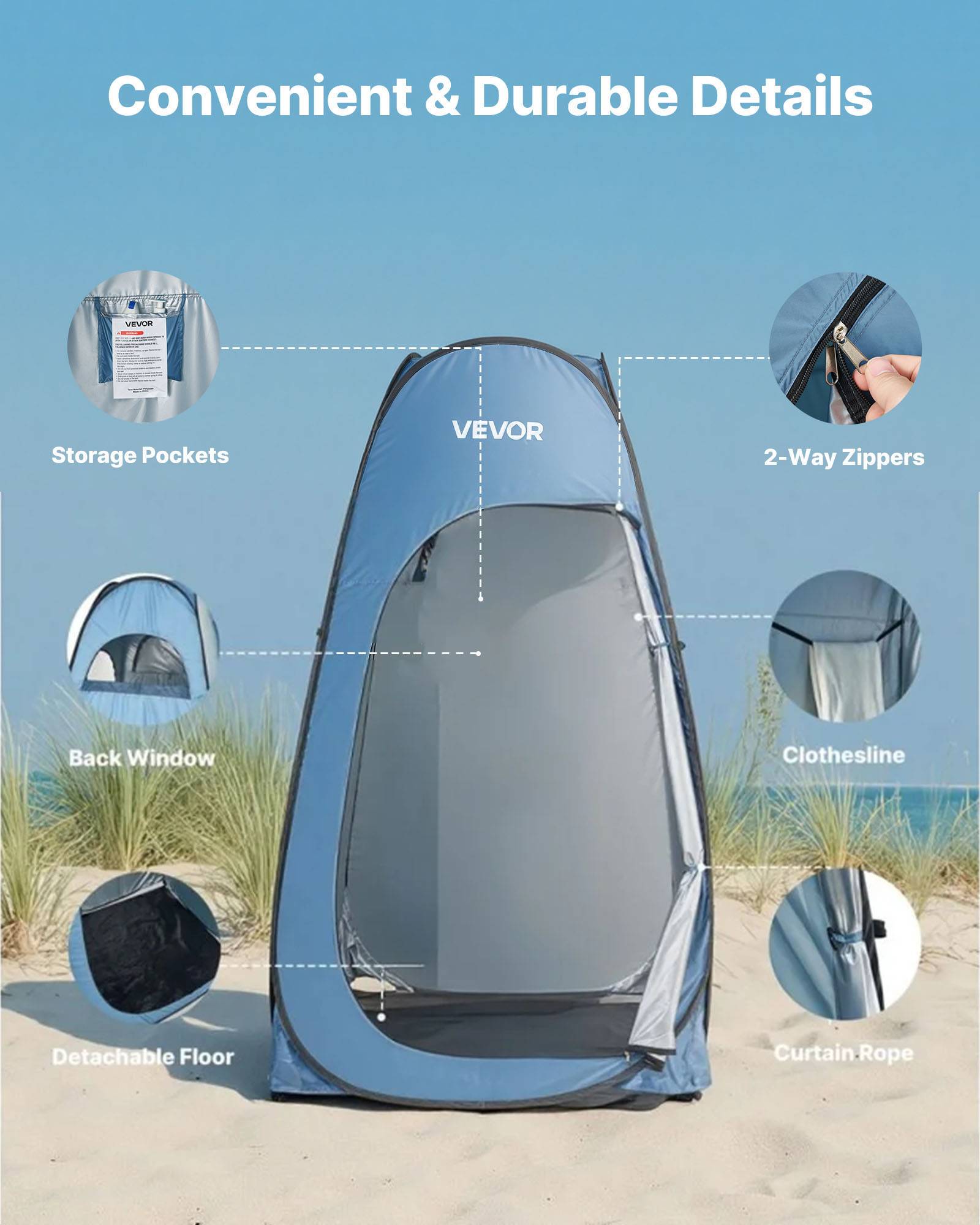 Vevor - VEVOR Tente de douche pop-up portable, abri d’intimité extérieur pour camping, plage, pêche, polyester 190T, sac de douche et accessoires - Image 7