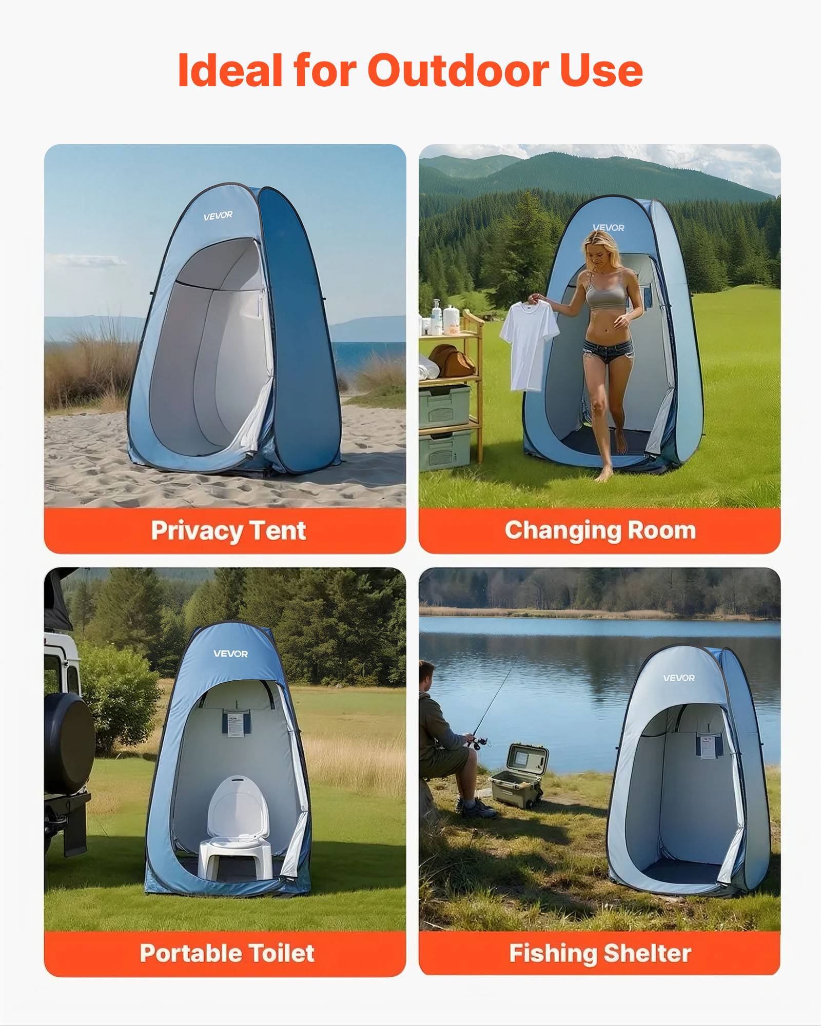 Vevor - VEVOR Tente de douche pop-up portable, abri d’intimité extérieur pour camping, plage, pêche, polyester 190T, sac de douche et accessoires - Image 5