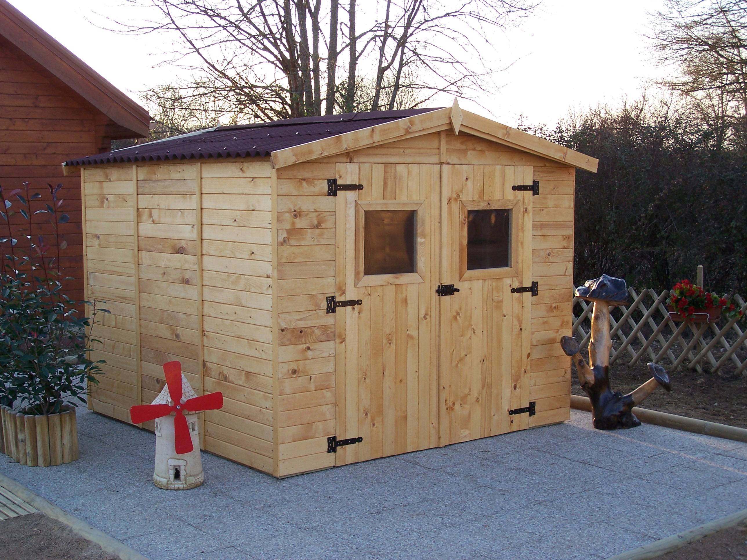 Habrita - Abri Panneau bois massif avec plancher / 16 mm / surface extérieure : 7,20 m2 / toiture plaques ondulées plus grande longévité - Image 1
