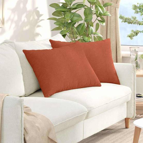 Coussins de Canapé (x2) Velours Côtelé Housse Amovible pour Chambre et Salon Rouge Orange 70x50 cm – ComfortXL Outdoor Living - Image 1