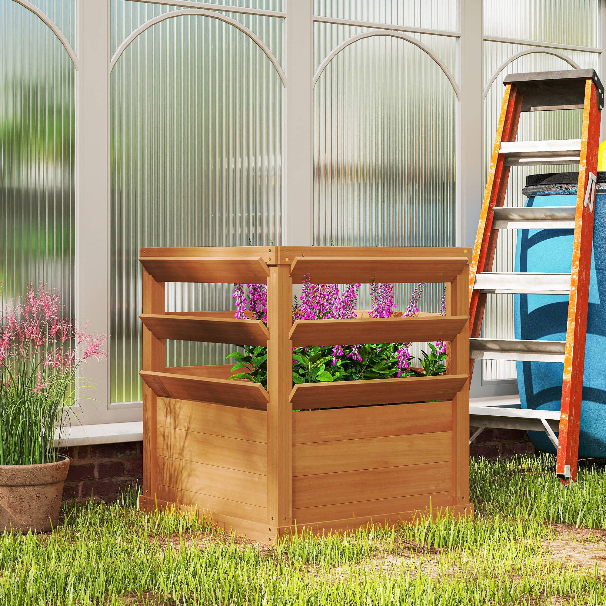 Jardinière avec treillis bois sapin jardin potager extérieur 65x65x73cm marron - ComfortXL Outdoor Living - Image 3