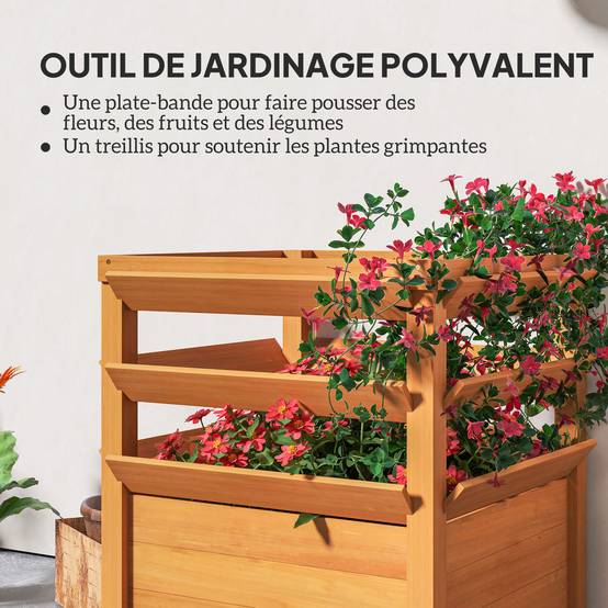 Jardinière avec treillis bois sapin jardin potager extérieur 65x65x73cm marron - ComfortXL Outdoor Living - Image 8