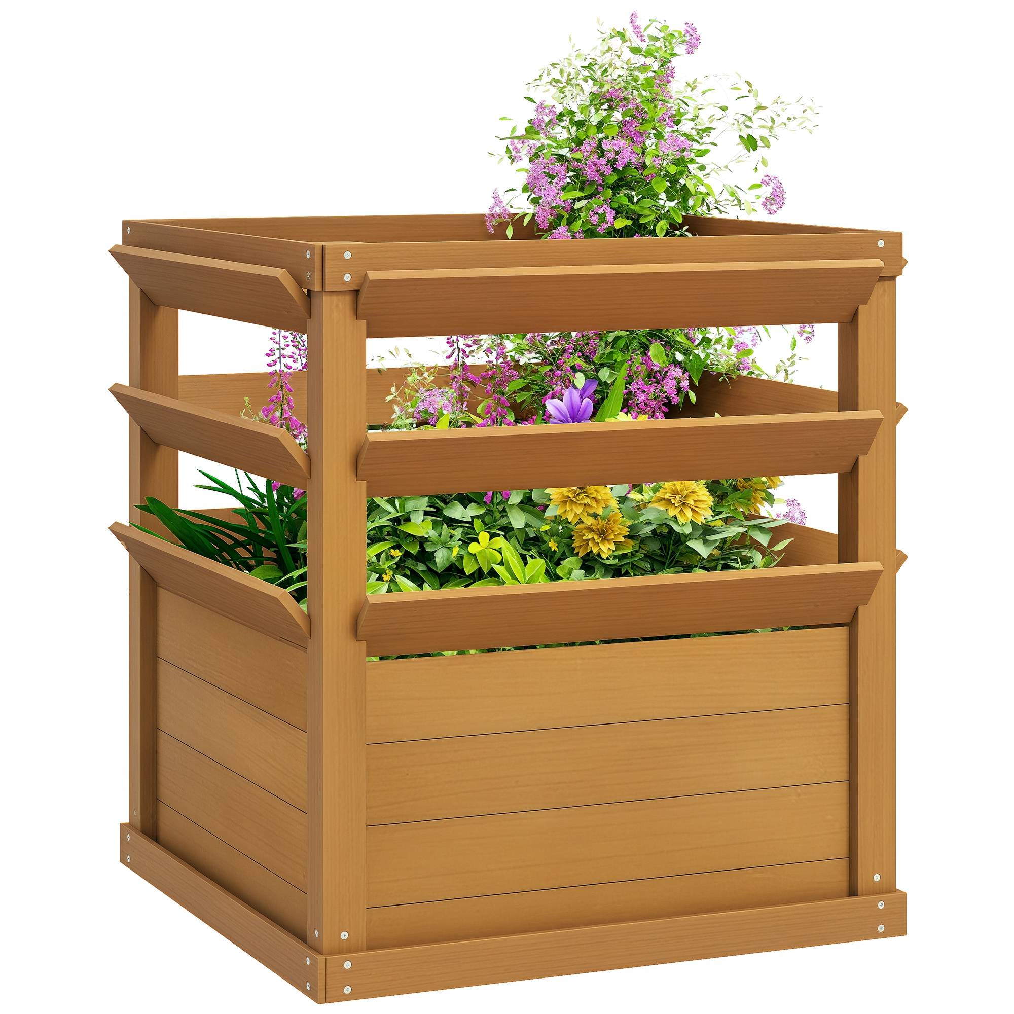 Jardinière avec treillis bois sapin jardin potager extérieur 65x65x73cm marron - ComfortXL Outdoor Living - Image 1