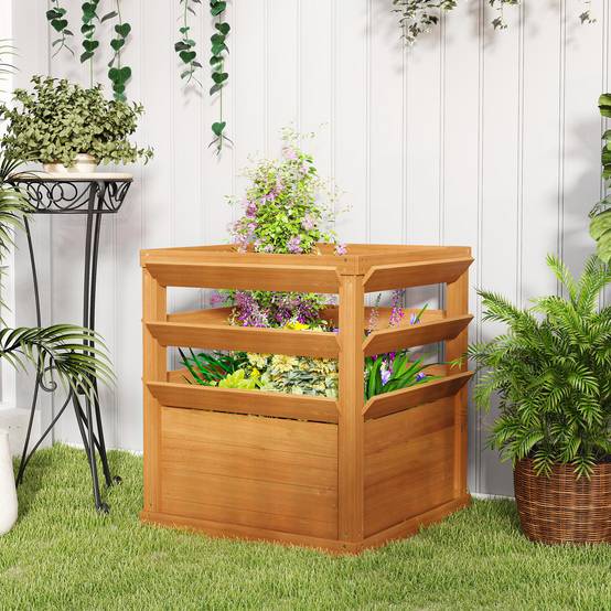 Jardinière avec treillis bois sapin jardin potager extérieur 65x65x73cm marron - ComfortXL Outdoor Living - Image 4