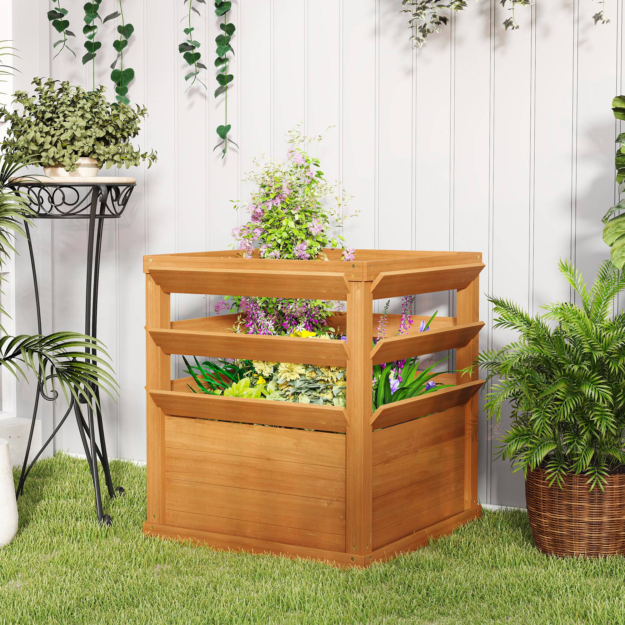 Jardinière avec treillis bois sapin jardin potager extérieur 65x65x73cm marron - ComfortXL Outdoor Living - Image 4
