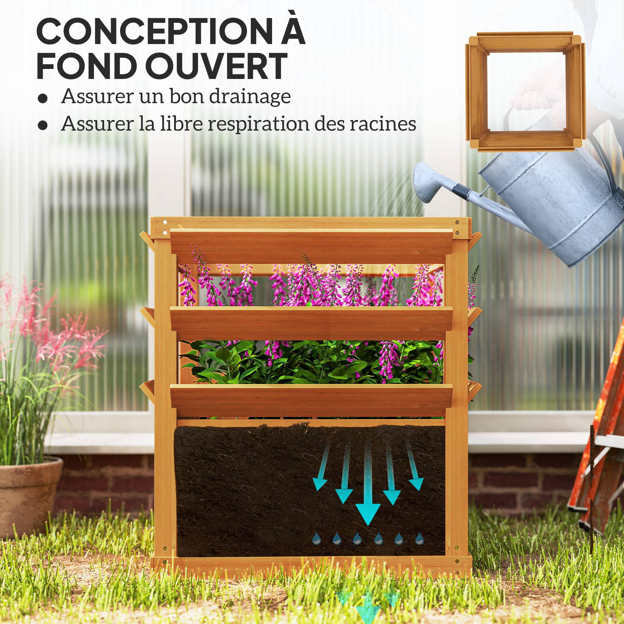 Jardinière avec treillis bois sapin jardin potager extérieur 65x65x73cm marron - ComfortXL Outdoor Living - Image 7