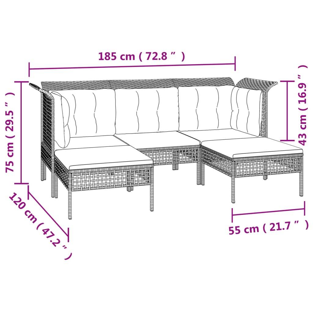 Helloshop26 - Salon de jardin meuble d'extérieur ensemble de mobilier 9 pièces avec coussins gris résine tressée - Image 5