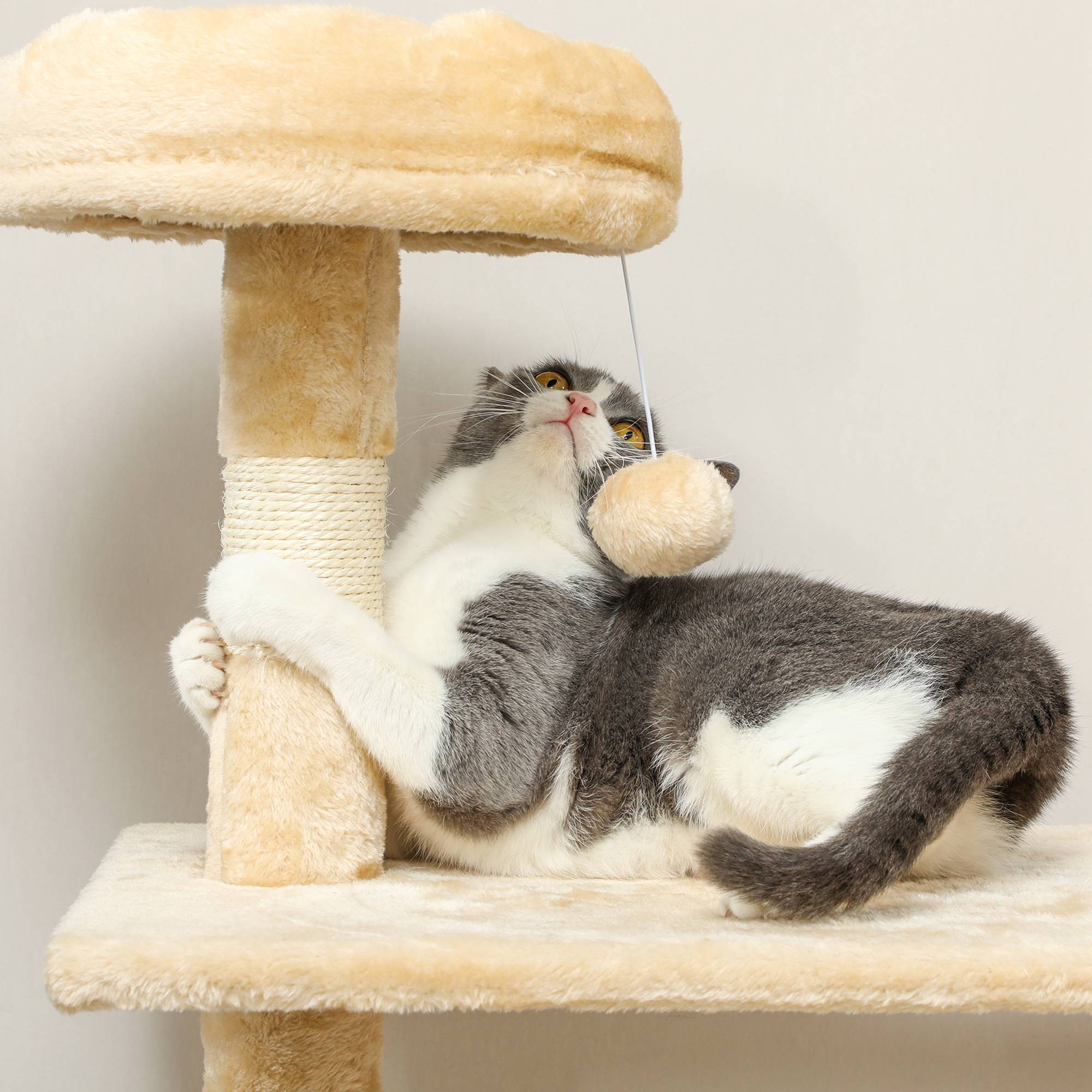 Arbre à Chat 152 cm avec Niche Hamac et Plateformes Griffoir en Sisal Multi-Niveaux Beige - ComfortXL Outdoor Living - Image 10