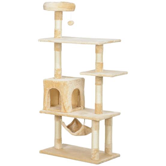 Arbre à Chat 152 cm avec Niche Hamac et Plateformes Griffoir en Sisal Multi-Niveaux Beige - ComfortXL Outdoor Living - Image 2