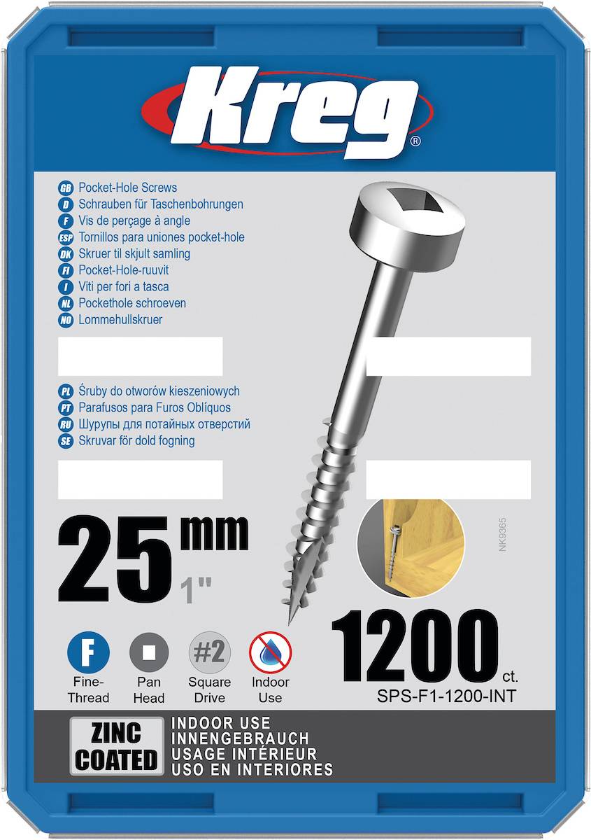 Vis à trous de poche Kreg Revêtu de Zinc Pan-Head, Filetage fin - KREG - SPS-F1-1200-INT