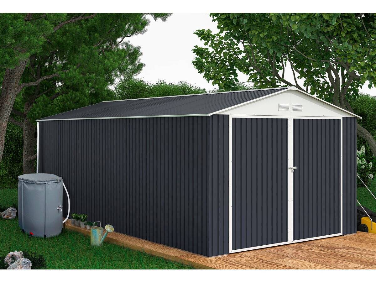 Habitat Et Jardin - Garage Métal  " Houston" - 18,56m² Avec Gouttière Et Récupérateur D'eau - Anthracite -habitat Et Jardin - Image 2