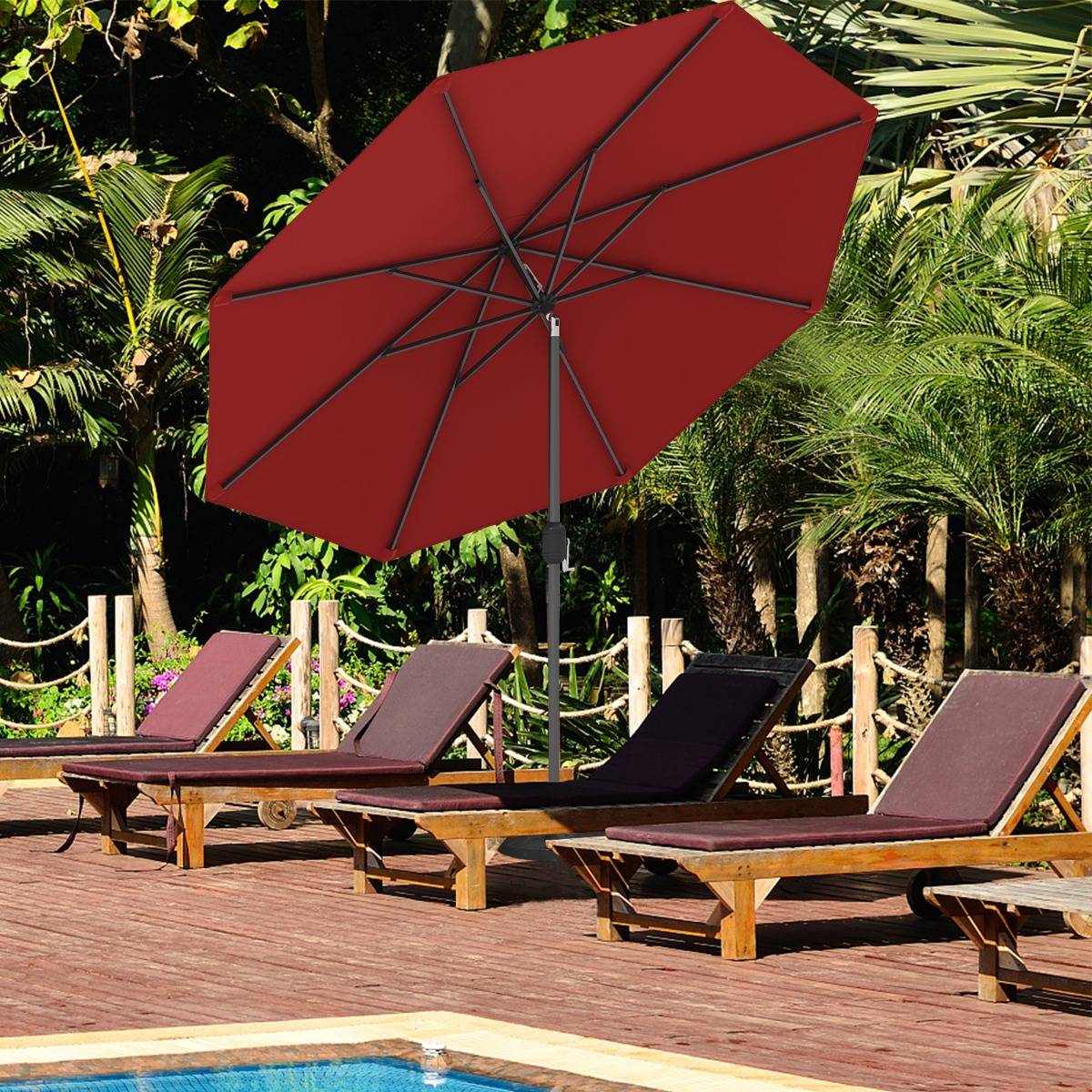 Parasol Inclinable Dia.270cm Manivelle en Acier Toile en Polyester 6 Nervures pour Patio Jardin - Image 3
