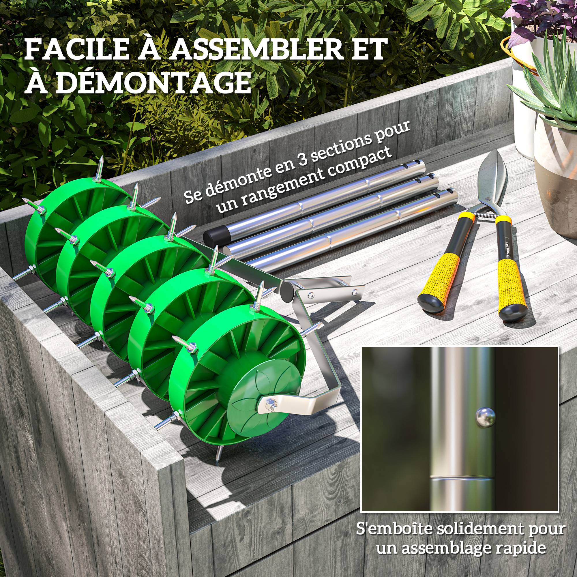 ComfortXL - Aérateur de pelouse acier galvanisé vert 45 x 21 x 140 cm rouleau manuel gazon - ComfortXL Outdoor Living - Image 6