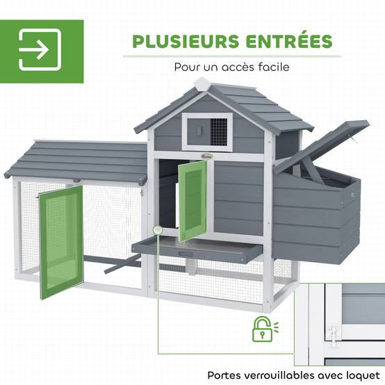 Petit poulailler cottage cage à poules sur pied dim. 150,5L x 54l x 87H cm multi-équipement bois massif de sapin - Image 7