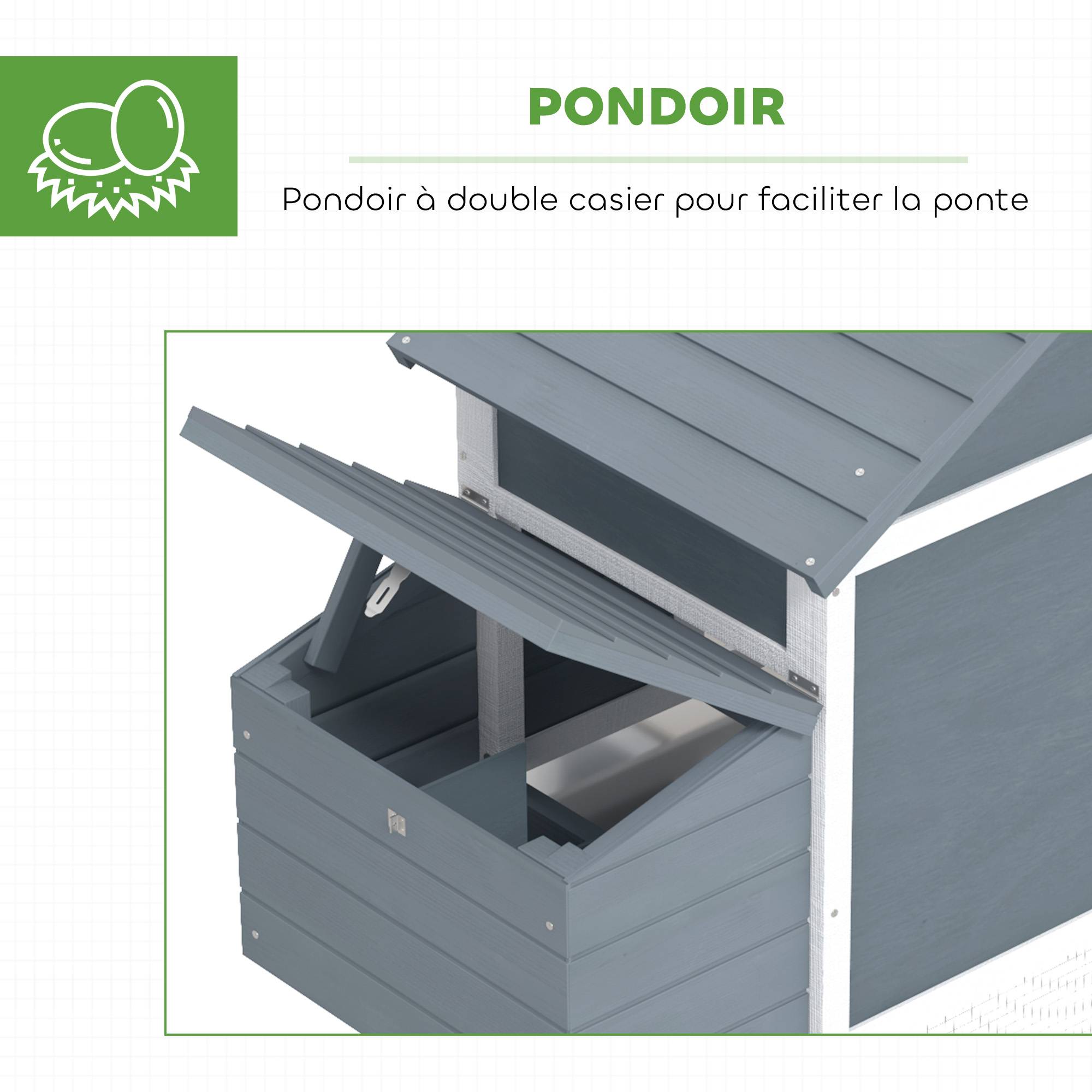 Petit poulailler cottage cage à poules sur pied dim. 150,5L x 54l x 87H cm multi-équipement bois massif de sapin - Image 8