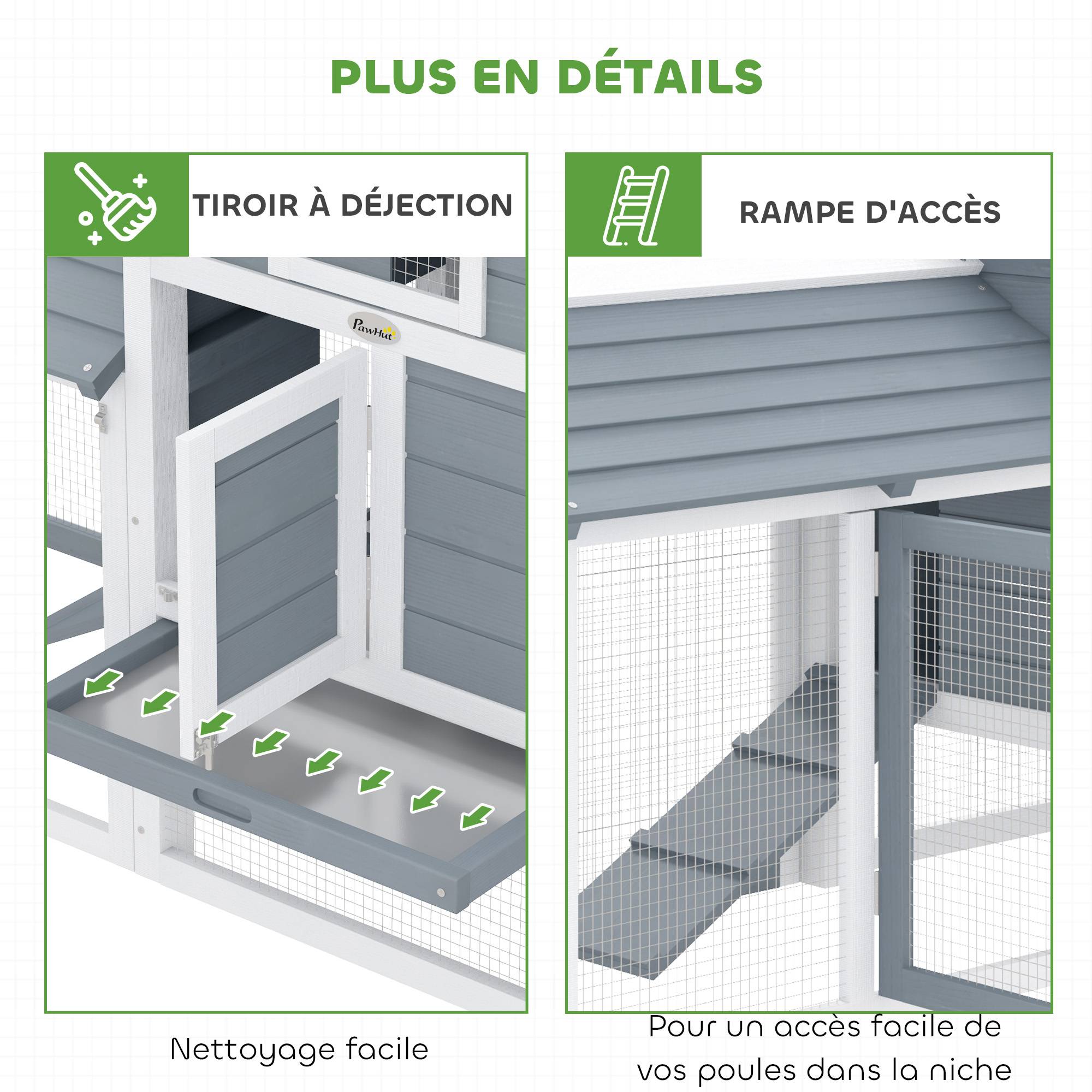 Petit poulailler cottage cage à poules sur pied dim. 150,5L x 54l x 87H cm multi-équipement bois massif de sapin - Image 9