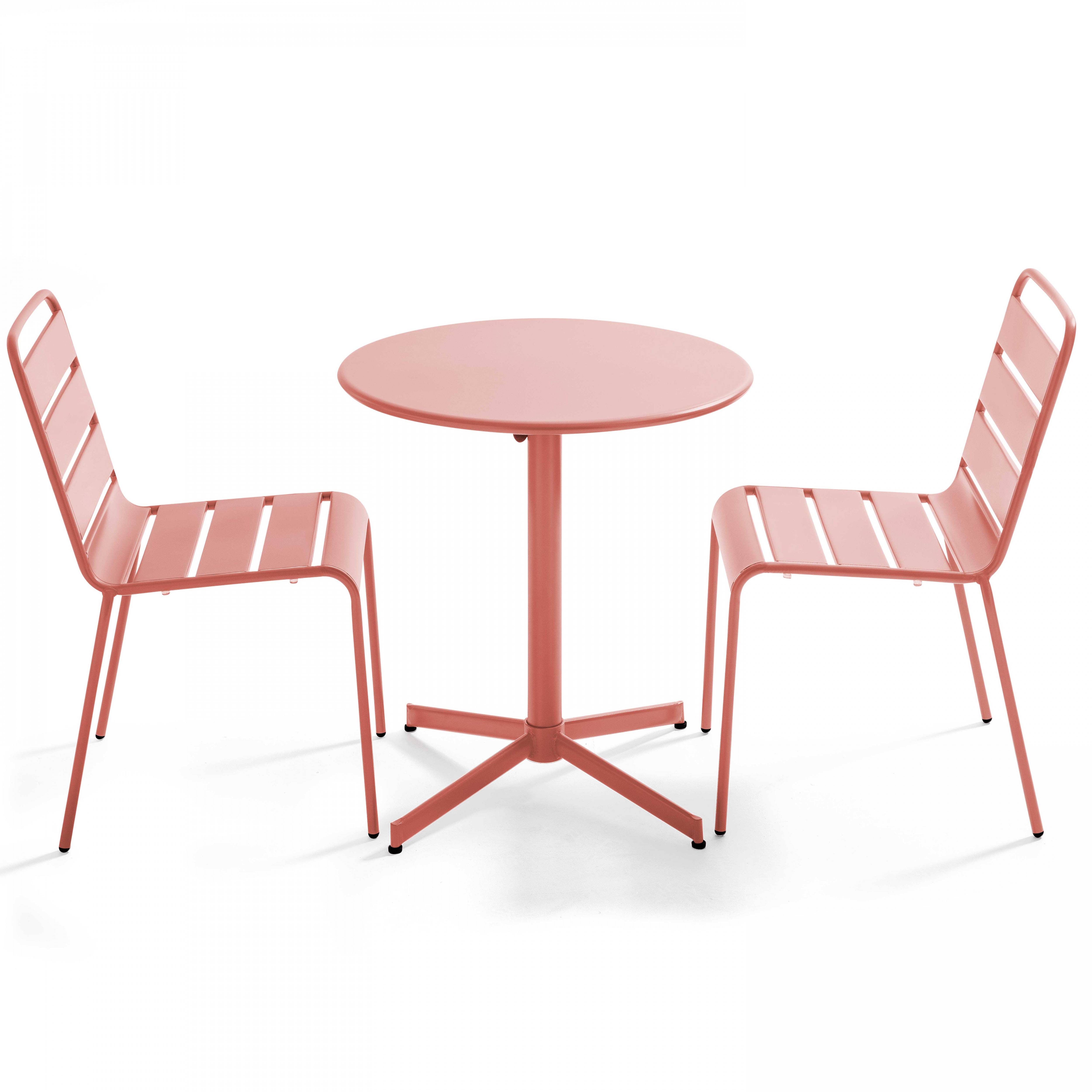 Oviala - Ensemble table de jardin ronde et 2 chaises métal argile Palavas - Oviala - Image 1