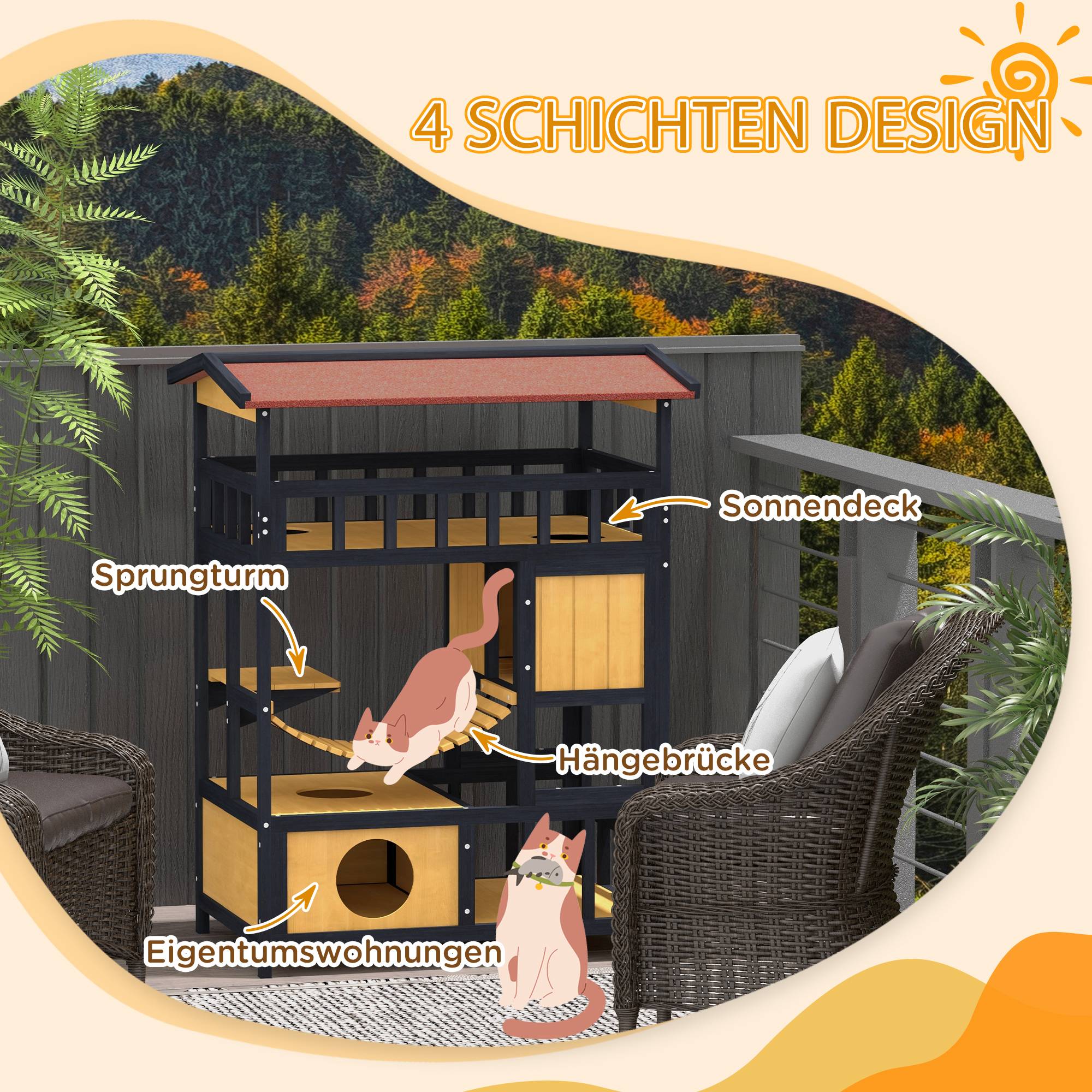 Maison chat paradis plateformes pont suspendu niches jusqu'à 2 chats bois - Image 6