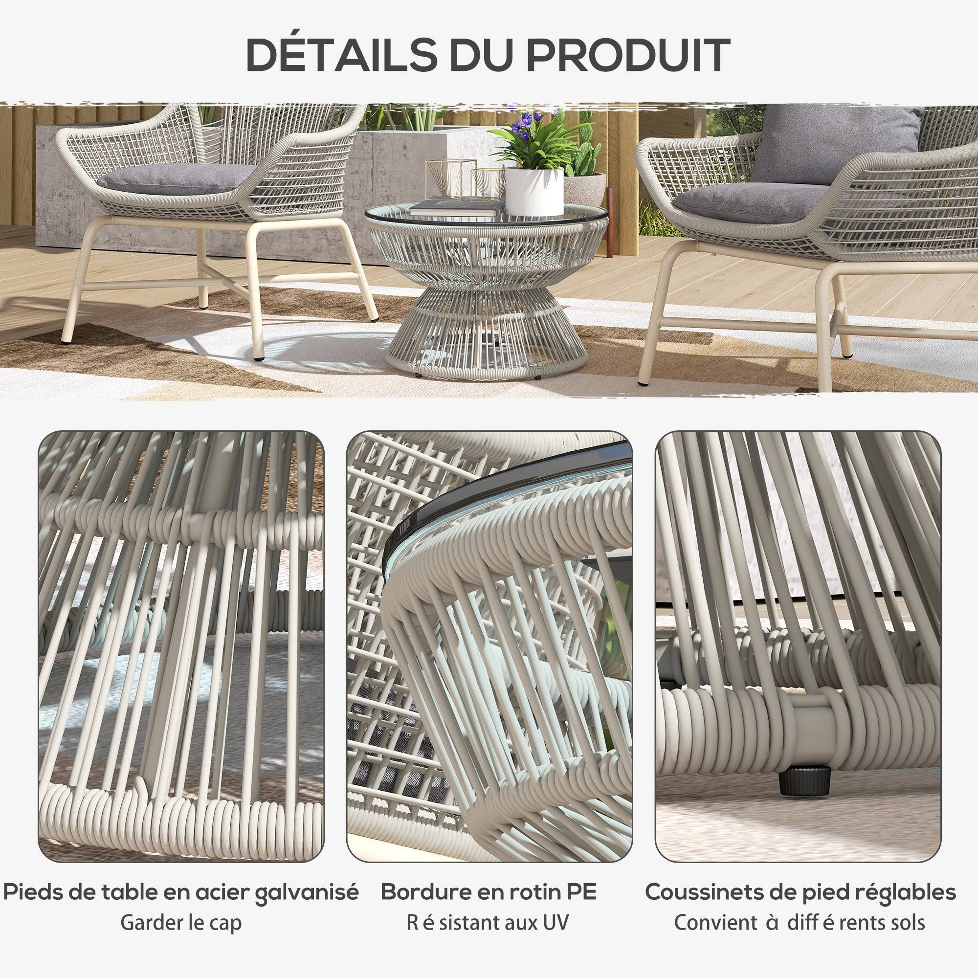 PANGIVO - Table basse de jardin résine tressée gris 60 x 60 x 37 cm - PANGIVO - Image 8