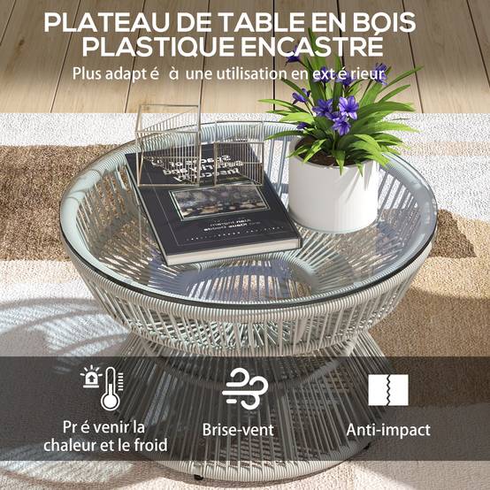 PANGIVO - Table basse de jardin résine tressée gris 60 x 60 x 37 cm - PANGIVO - Image 7