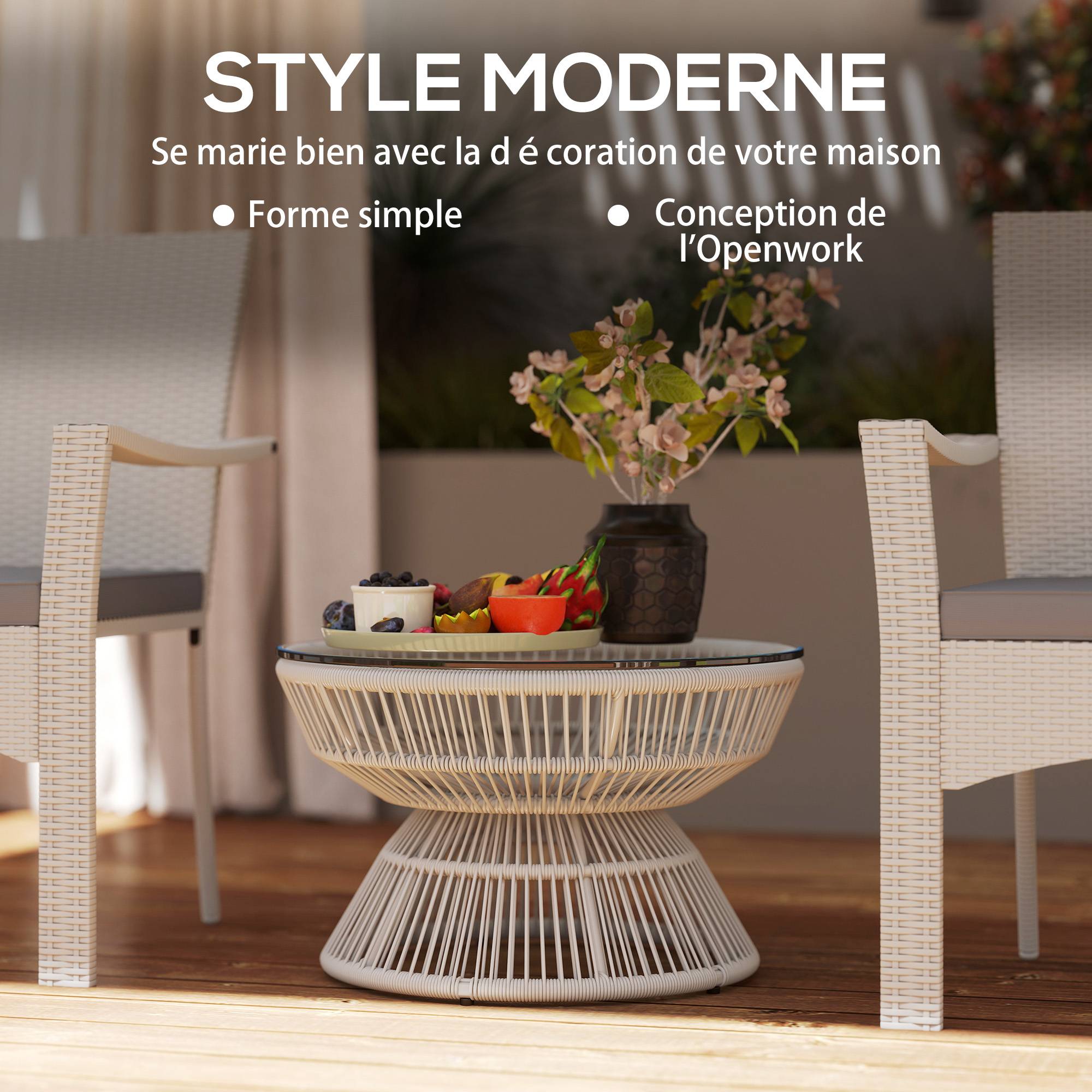 PANGIVO - Table basse de jardin résine tressée gris 60 x 60 x 37 cm - PANGIVO - Image 6