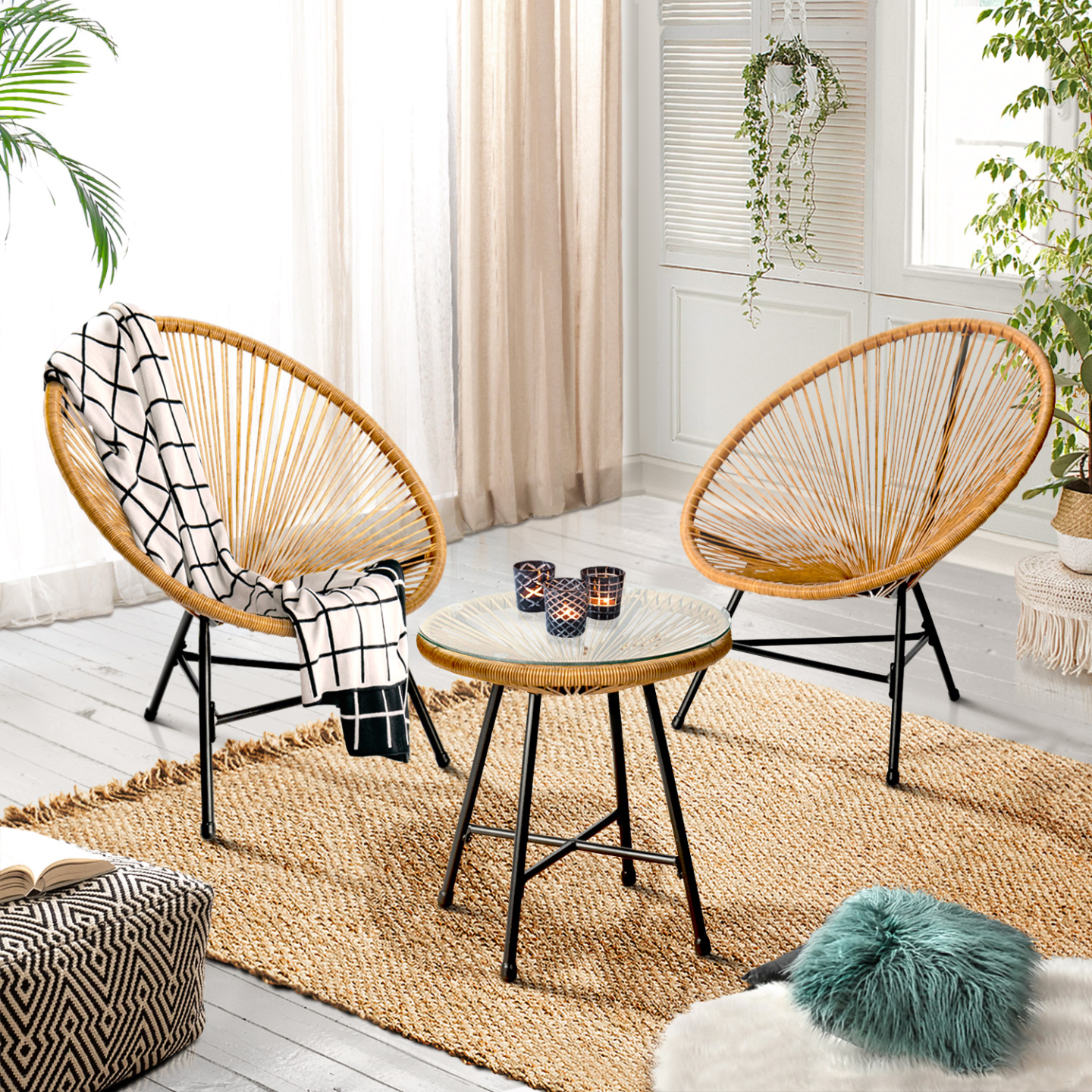 Salon de jardin IZMIR table et 2 fauteuils oeuf cordage effet rotin - Image 6