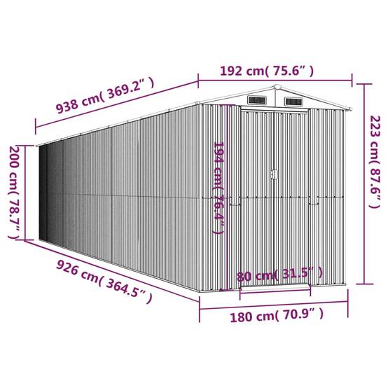 Vidaxl - Abri de jardin Marron foncé 192x938x223 cm Métal galvanisé vidaXL 3147469 - Image 3