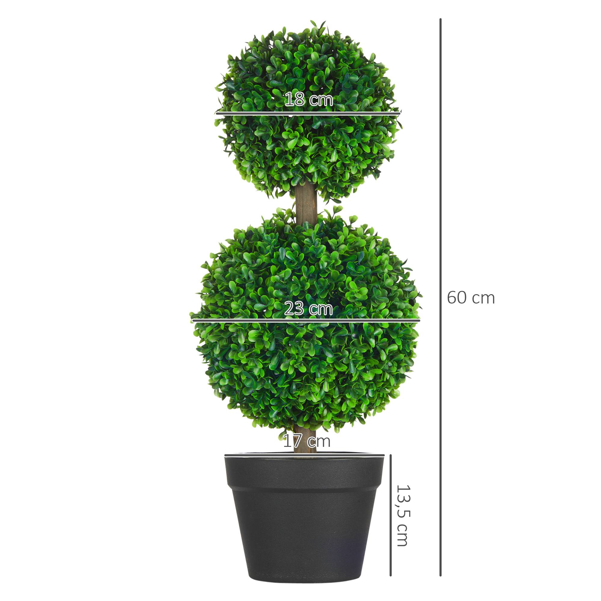 Lot de 2 arbres buis artificiel double boules avec tronc et pot inclus - hauteur 60 cm vert - Image 5