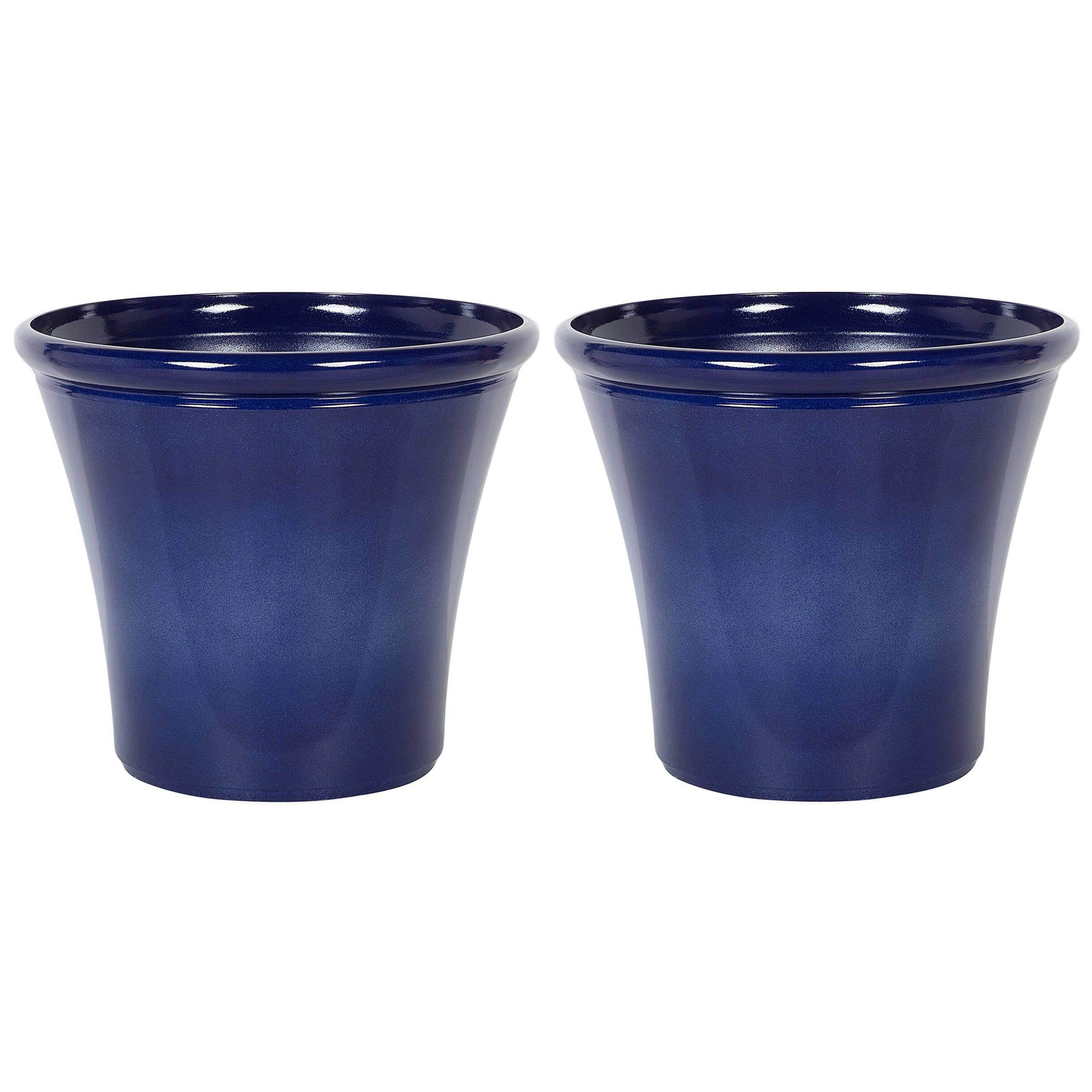 Beliani - Lot de 2 Pot de Fleurs Bleu Marine en Argile et Fibre de Verre ⌀ 55 cm Haut Forme Ronde Moderne pour Jardin Extérieur ou Terrasse Déco - Image 1