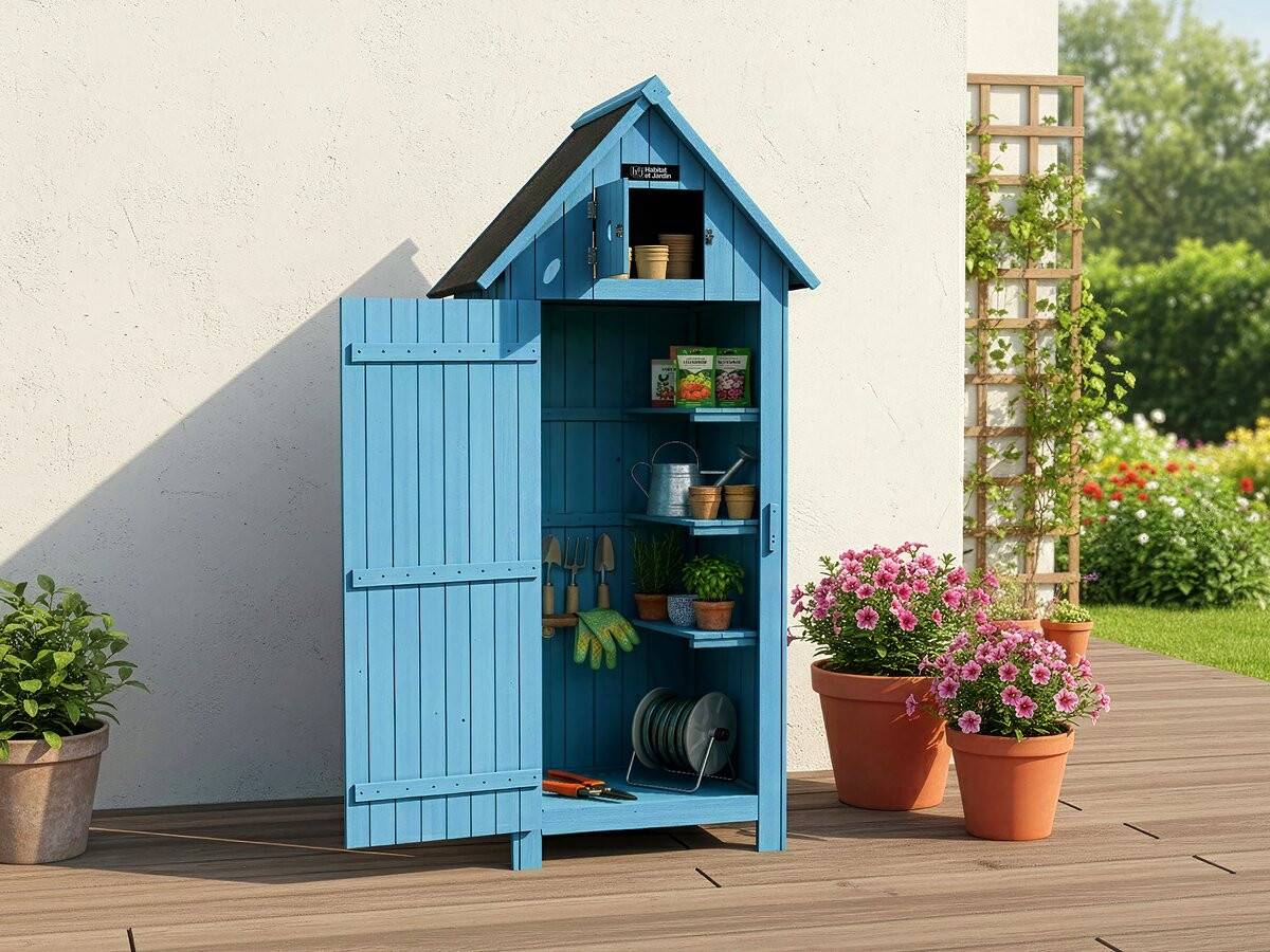 Habitat Et Jardin - Armoire De Jardin "cabanon" - 77 X 54.5 X 179 Cm - Bleu Ciel -habitat Et Jardin - Image 2