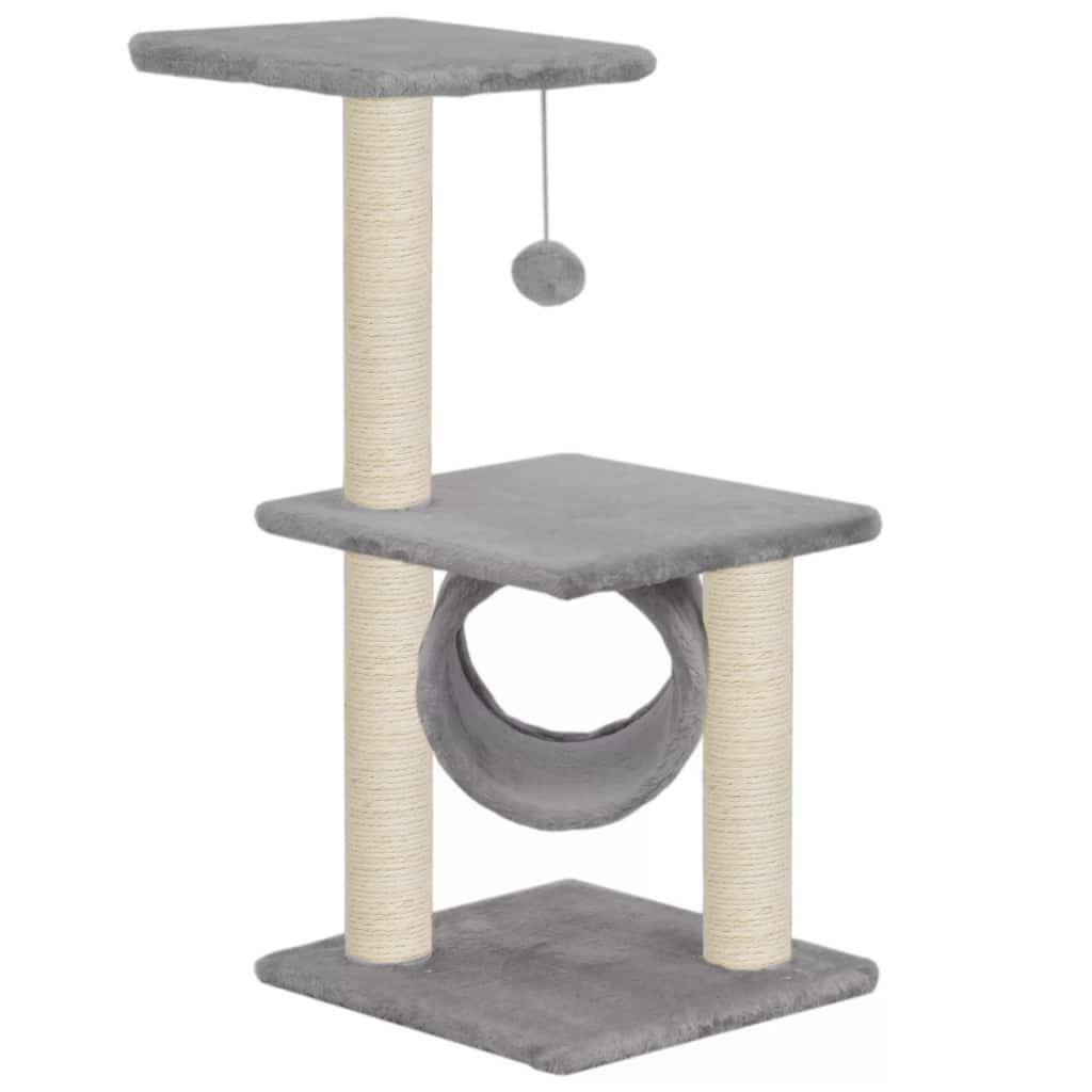 Helloshop26 - Arbre à chat griffoir grattoir niche jouet animaux peluché en sisal 65 cm gris - Image 1