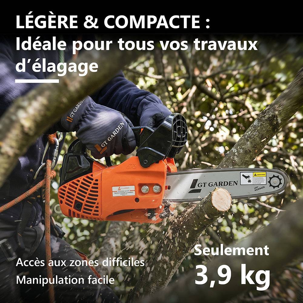 Gt Garden - Tronçonneuse élagueuse thermique 25 cm3, 1 CV, guide 26 cm, 2 chaînes - GT GARDEN - Image 3