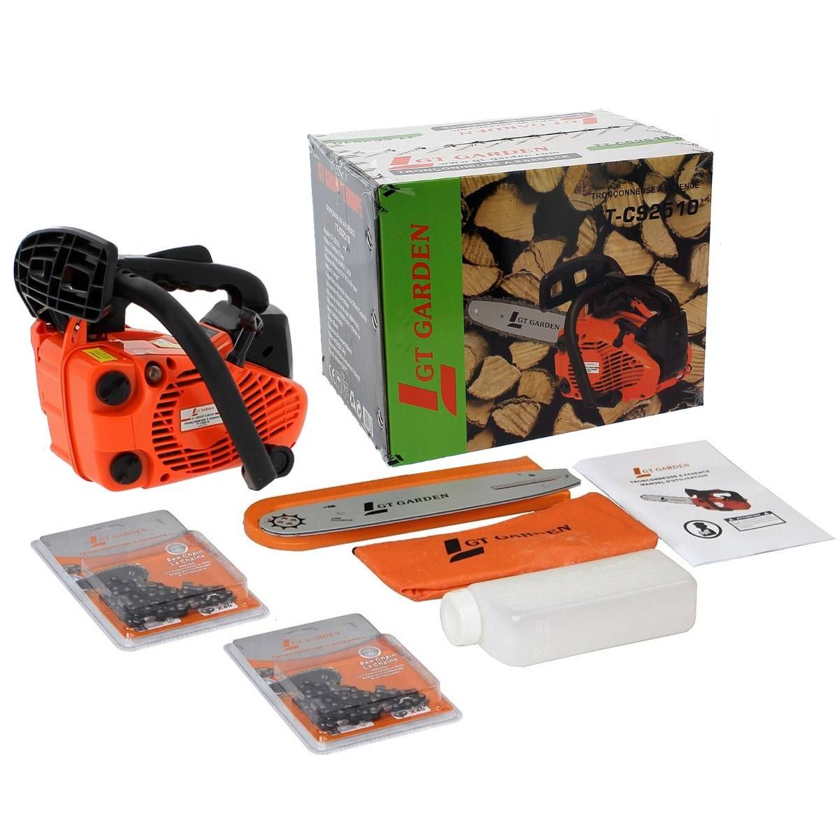 Gt Garden - Tronçonneuse élagueuse thermique 25 cm3, 1 CV, guide 26 cm, 2 chaînes - GT GARDEN - Image 7