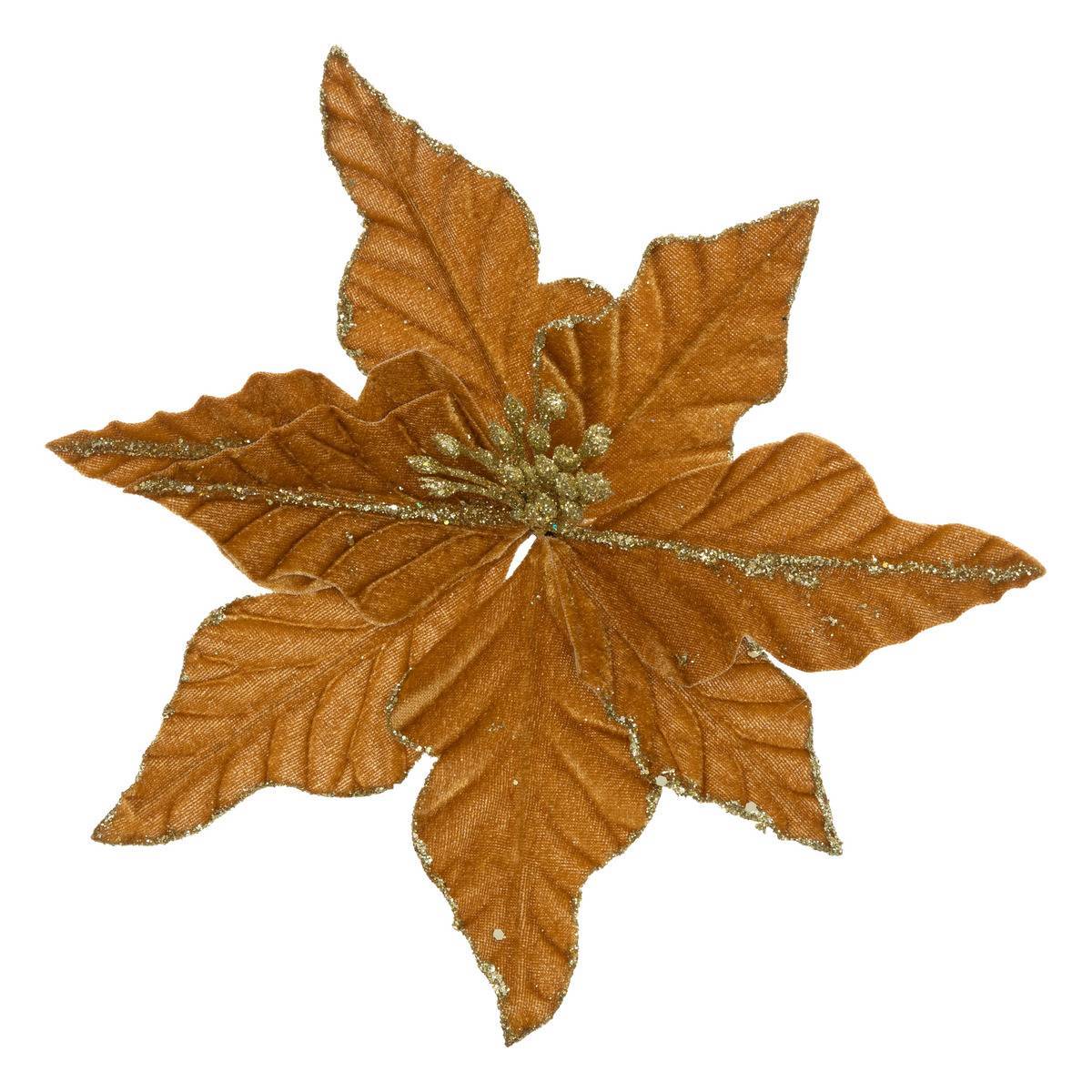 Fééric Lights & Christmas - Poinsettia velours cuivre à pince 20cm - Atmosphera Créateur d'intérieur
