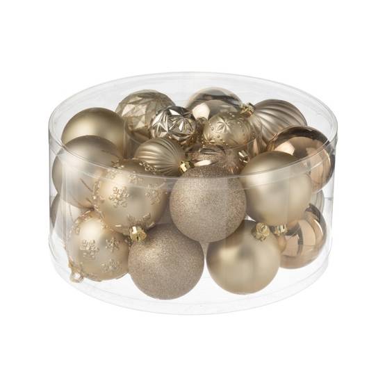 Boite de 30 boules de Noël en plastique beige D4 et 8 cm - J-Line