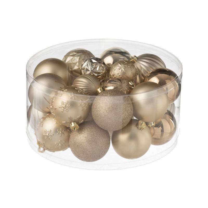 Boite de 30 boules de Noël en plastique beige D4 et 8 cm - J-Line