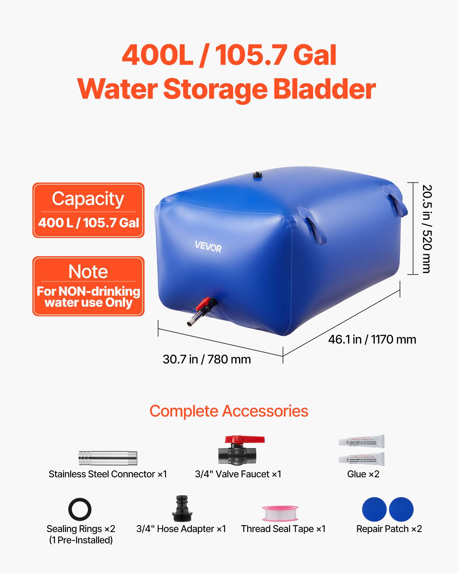 Vevor - VEVOR Réservoir d'Eau Souple Vessie de Stockage Eau Pliable en PVC 400 L Bleu - Image 2