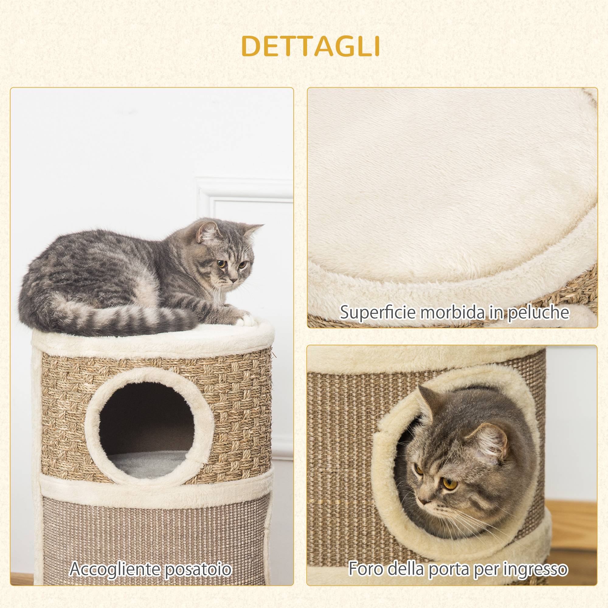 Maison pour chat avec griffoir, 3 niches, corde en sisal et algues - Image 7