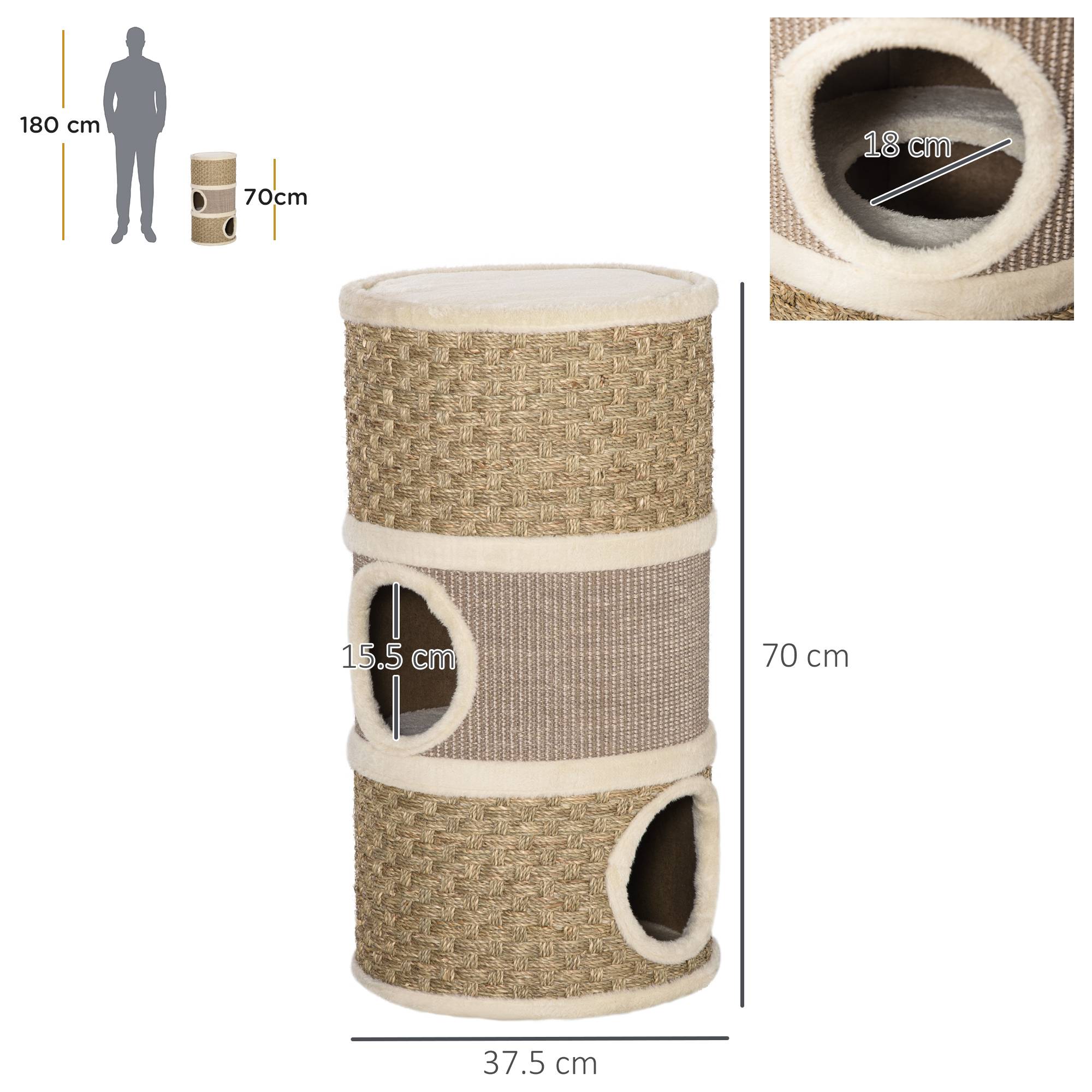Maison pour chat avec griffoir, 3 niches, corde en sisal et algues - Image 5