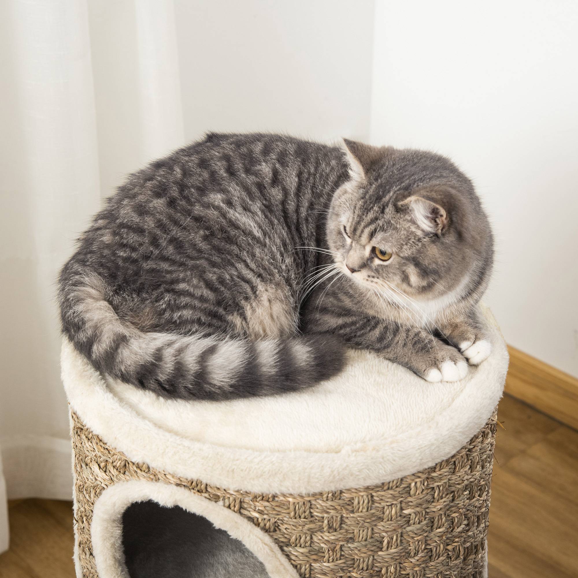 Maison pour chat avec griffoir, 3 niches, corde en sisal et algues - Image 10