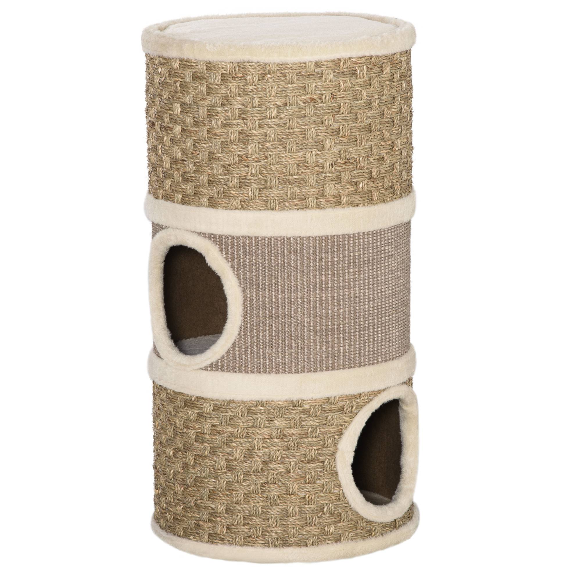 Maison pour chat avec griffoir, 3 niches, corde en sisal et algues - Image 1