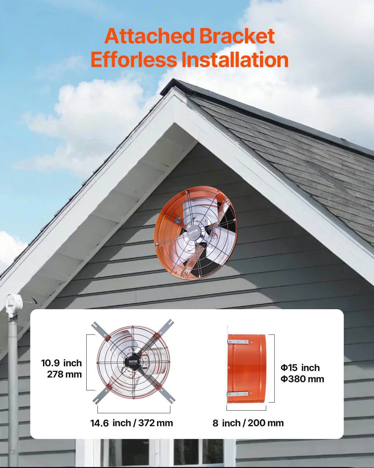 Vevor - VEVOR Ventilateur extraction grenier 380x200mm, 1650 CFM, thermostat, maille, toit. - Image 6