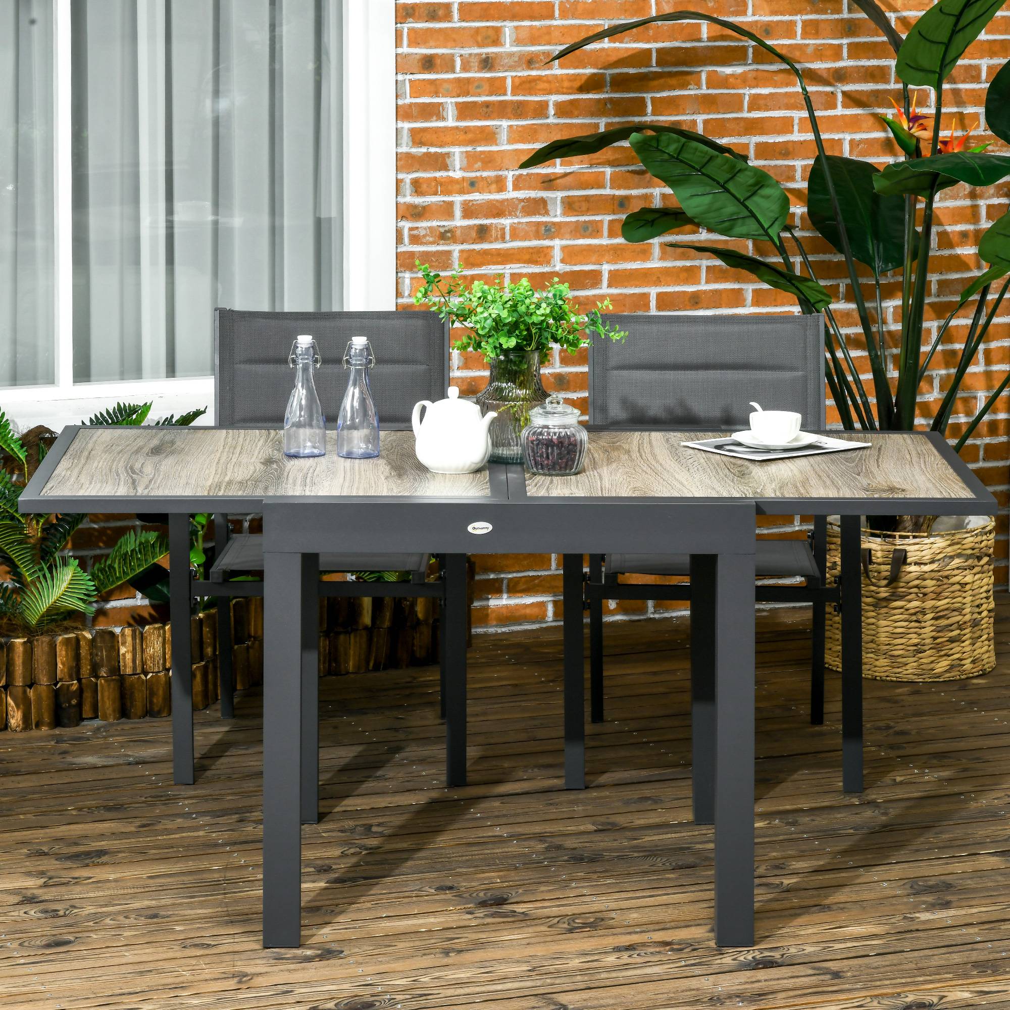 ComfortXL - Table de jardin extensible aluminium effet bois 80-160 x 80 cm terrasse 6 personnes - ComfortXL Outdoor Living - Image 3
